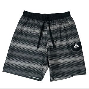 Adidas Men’s BoardShorts Black Gray Striped Logo Drawstring L
